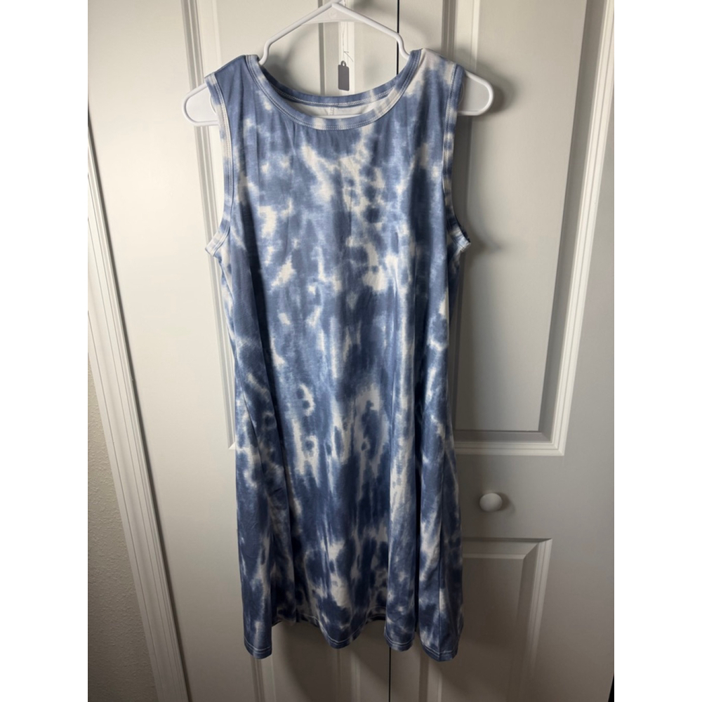 SHEIN Tie-Dye Sleeveless Dress L Blue White EUC - Picture 1 of 8